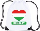 Hongarije nylon rijgkoord rugzak/ sporttas wit met Hongaarse vlag in hart
