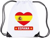 Spanje nylon rijgkoord rugzak/ sporttas wit met Spaanse vlag in hart