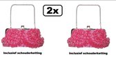 2x Handtas pink ruches rond korte en lange ketting