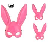 3x Half masker pink konijn