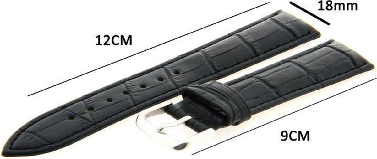 Horlogeband - Echt Leer - 18mm Zwart - Krokodillen Print Sarzor - Sarzor