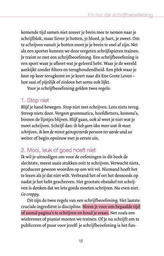 Tekstpagina met de titel ' En nu: de schijfbeoefening ' en paragrafen over schrijven.