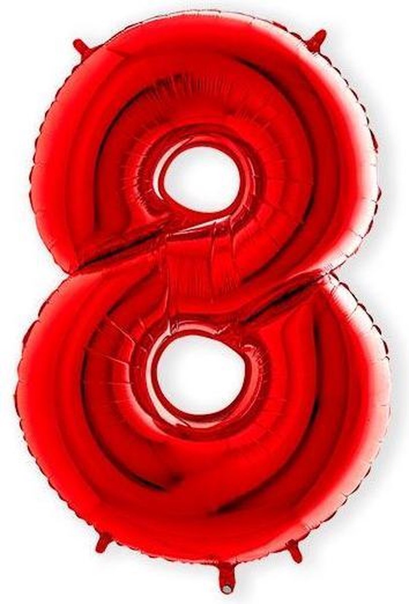 Folieballon cijfer '8' rood (100cm)