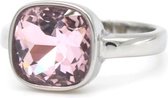 Dielay - Ring Luxury - RVS - Zilverkleurig met Roze steen - Ringmaat 17