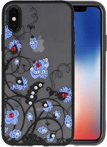 Diamant Bloemen Hoesjes Cases voor iPhone X Blauw