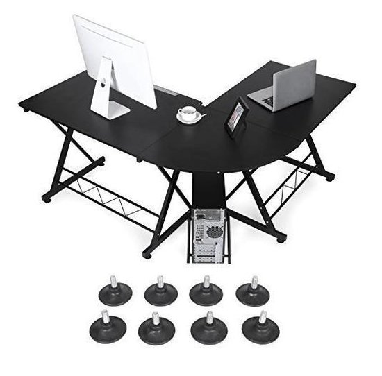 MIRA - Groot L-vormig bureau met metalen frame | 150x138x75cm | Apple | Macbook | Laptop | Zwart - MAZAZU