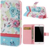 PU Leren Rhinestone Wallet iPhone 6(s) - Blauwe Lotus