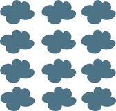 Wolken muurstickers 12 stuks | Donker blauwe wolk muurstickers | 7x9cm