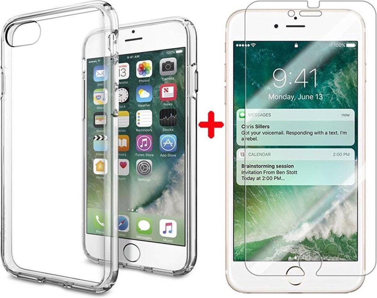 Ultra Dunne TPU silicone case hoesje Met Tempered glass Screenprotector iPhone 7