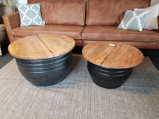 Hover rok Baan Set van twee ronde salontafels met klep. 75 en 65cm doorsnede | bol.com