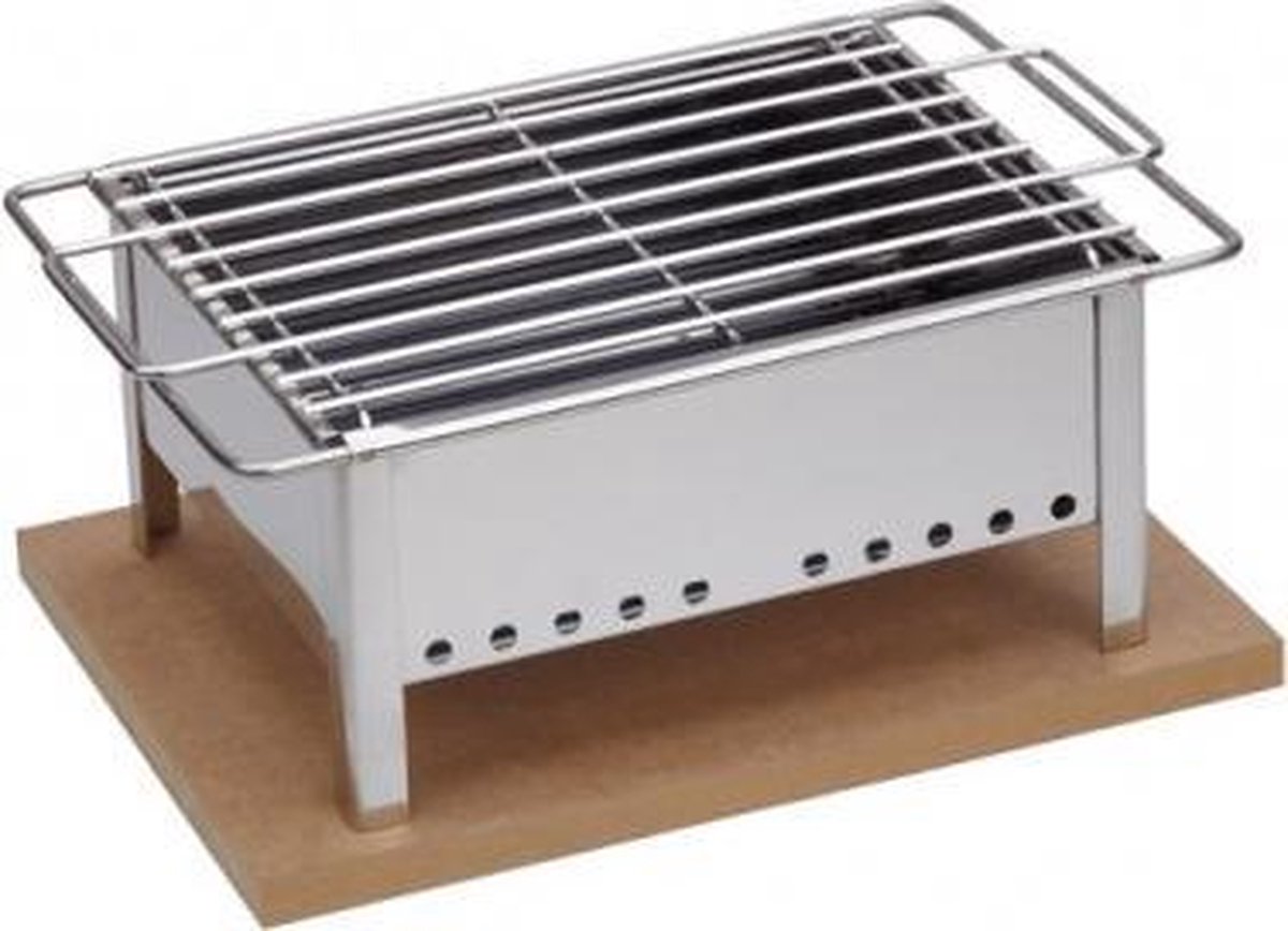 Tafel barbecue voor binnen en buiten in Roestvrij staal 25x20cm inclusief  RVS rooster. | bol.com
