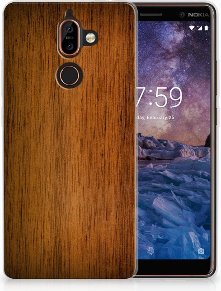 Nokia 7 Plus Bumper Hoesje Donker Hout