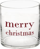 Bloomingville Kerst - Kerstvaas - Glas - 'Merry…' - 20x20cm - Helder/Rood