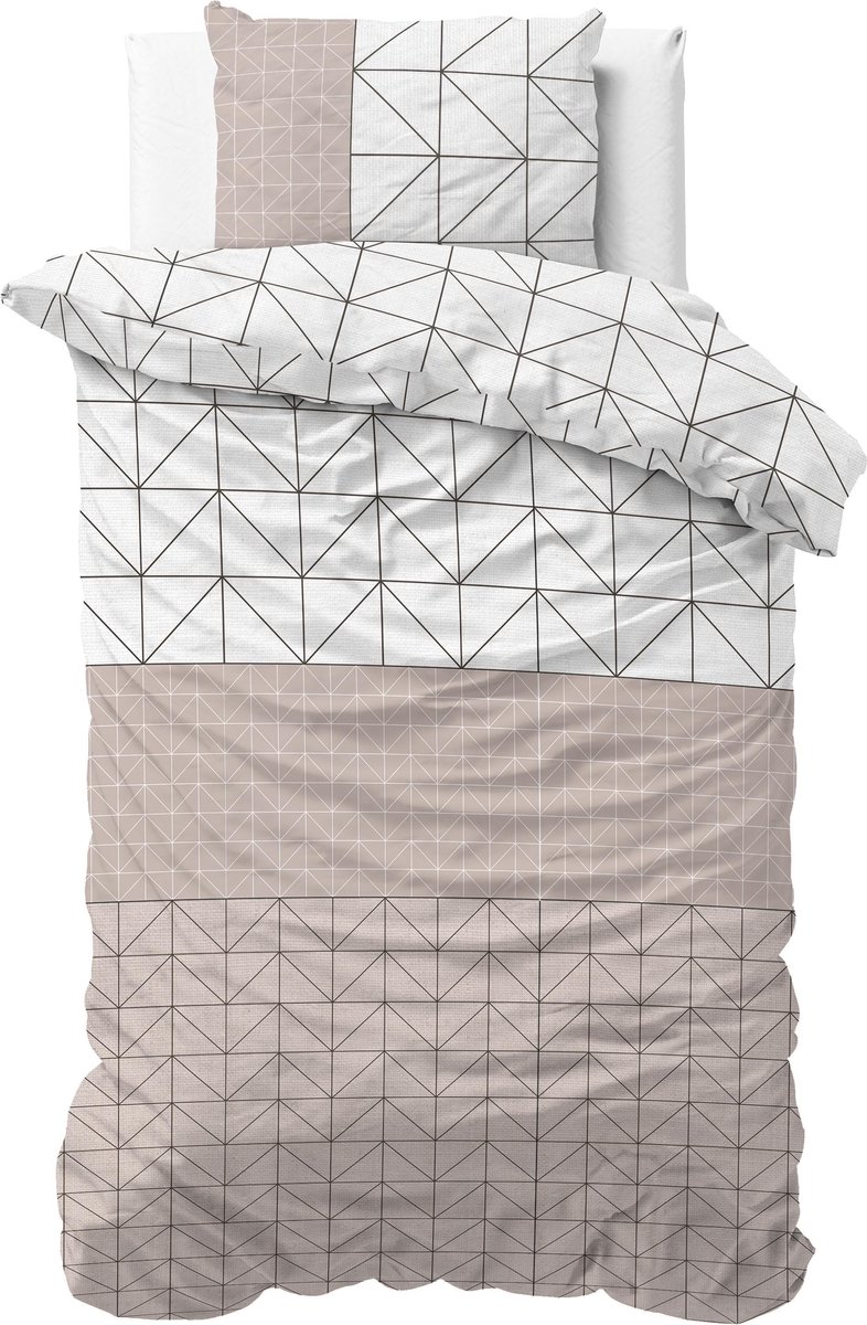 Sleeptime Flanel Gino Dekbedovertrek - Eenpersoons - 140 x 200/220 + 1 kussensloop 60x70 - Taupe Gino Taupe