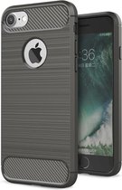 Luxe Apple iPhone 7 - iPhone 8 hoesje – Grijs – Geborsteld TPU carbon case – Shockproof cover