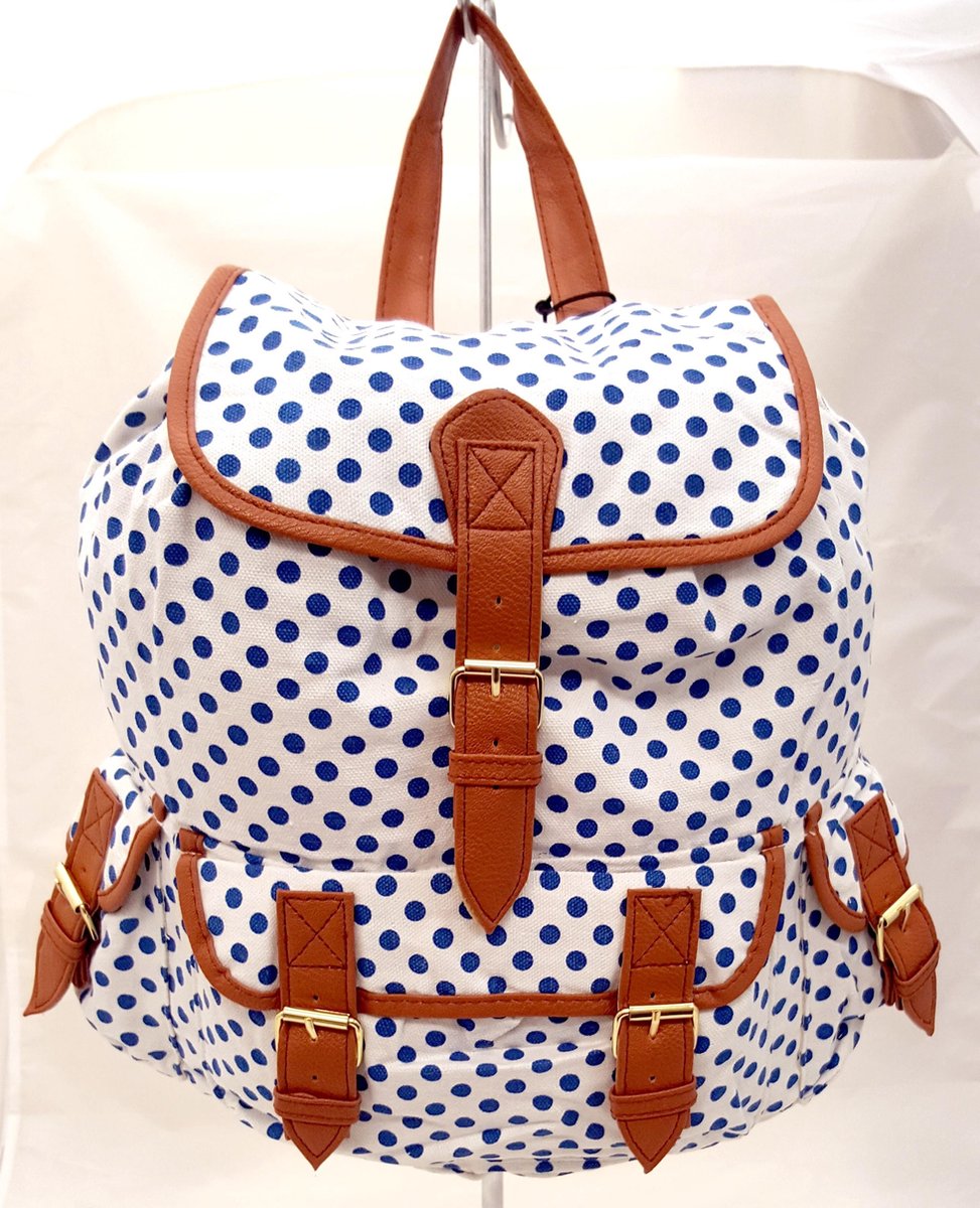 Borderline Vintage POLKA DOTS Canvas Rugzak Rugtas School Werk Tas