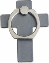 Donkergrijs Kruis - Ring vinger houder- standaard voor telefoon of tablet