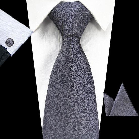 Zijde stropdas set grijs met manchetknopen en pochet – luxe stropdassen set  voor heren | bol.com