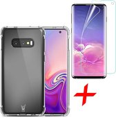Hoesje geschikt voor Samsung Galaxy S10e - Anti Shock Proof Siliconen Back Cover Case Hoes Transparant - PET Folie Screenprotector