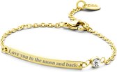 CO88 Collection 8CB-90136 - Stalen plaatarmband met tekst - Love you to the moon and back - lengte 16 + 3 cm - goudkleurig