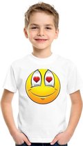 Smiley/ emoticon t-shirt verliefd wit kinderen XL (158-164)