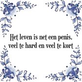 Tegeltje met Spreuk (Tegeltjeswijsheid): Het leven is net een penis, veel te hard en veel te kort + Kado verpakking & Plakhanger