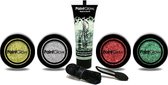 Glitter make-up set voor gezicht, lichaam en nagels – 4 kleuren, incl. Lijm, kwast en spons!
