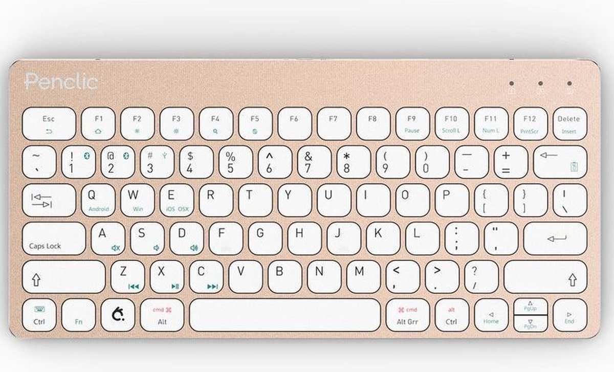 Penclic KB3 compact keyboard wired - bluetooth - mini toetsenbord - QWERTY - bedraad - ergnomisch - roze goud