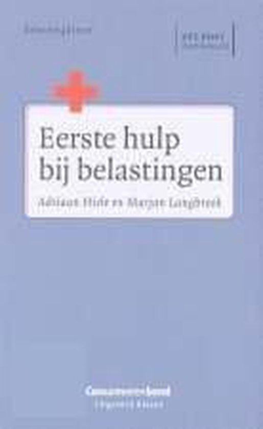 Boek "Eerste hulp bij belastingen" met een rood kruis.