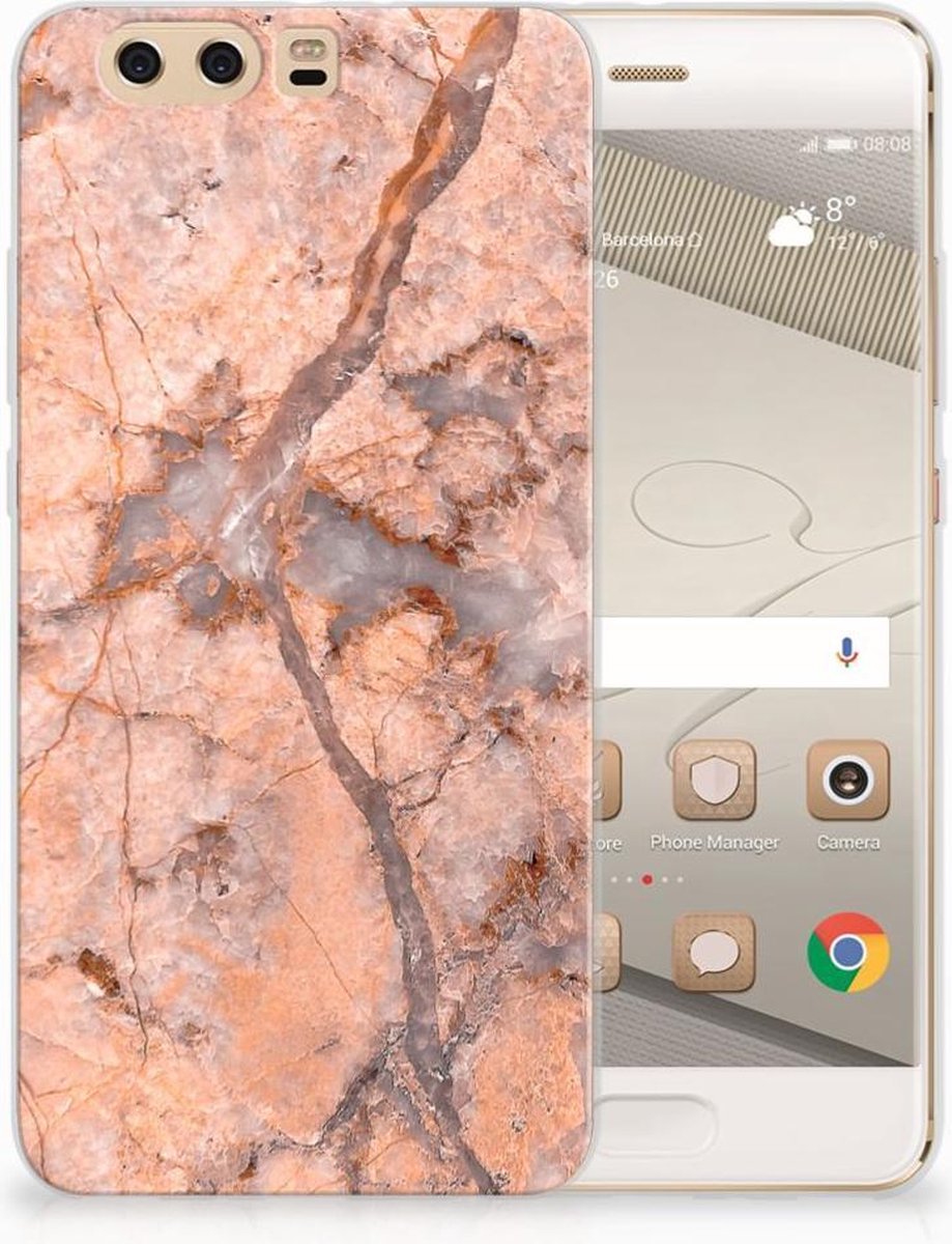Huawei P10 Plus TPU Siliconen Hoesje Marmer Oranje