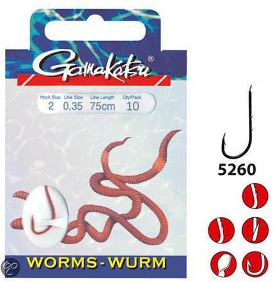 Gamakatsu Onderlijnen Red Worm Haak 5260R - 45cm (10 pcs) - Maat : 45cm - haak 10 - 0.18mm van Gamakatsu — afbeelding 3