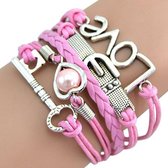 Fako Bijoux® - Multi Armband - Sleutel Hart Gesp Love - Roze