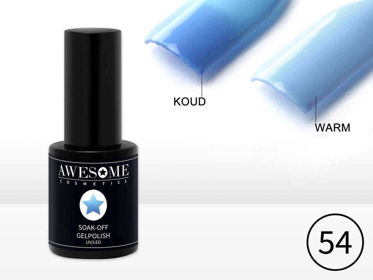 Goedkoopste Awesome 54 Thermo Gelpolish Blauw - Baby Blauw - Thermo Gellak - Thermo Gel nagellak - UV & LED