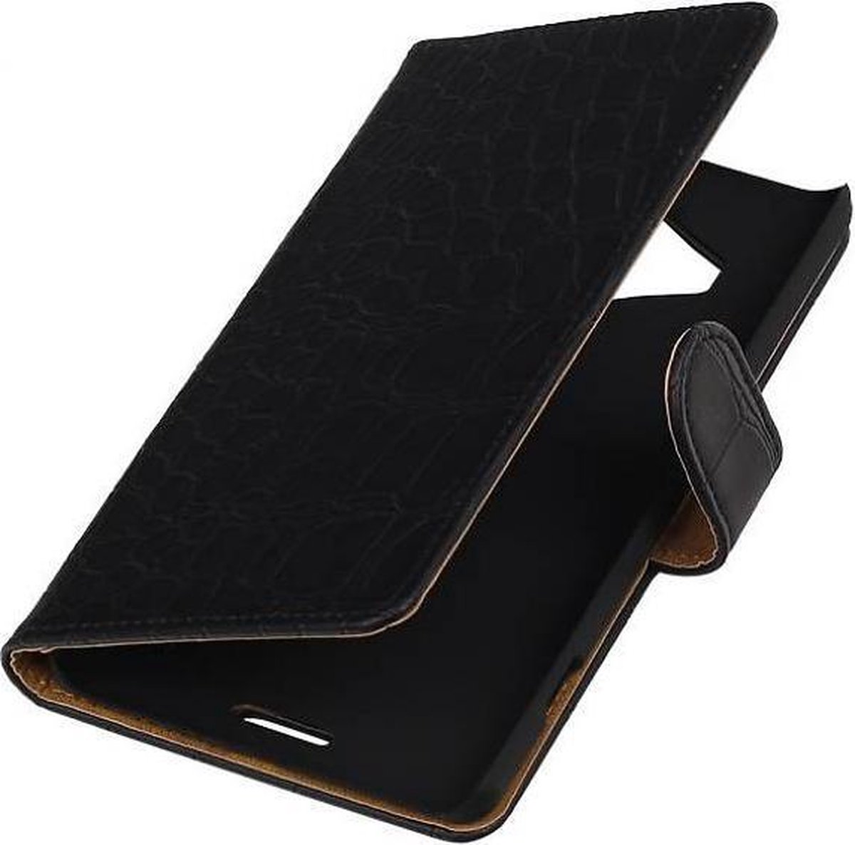 Croco Bookstyle Wallet Case Hoesjes Geschikt voor Microsoft Lumia 950 XL Zwart