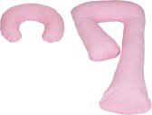 Voedingskussen - Zwangerschapskussen - set - 100% katoen - 235 cm - roze met roze ruitjespatroon