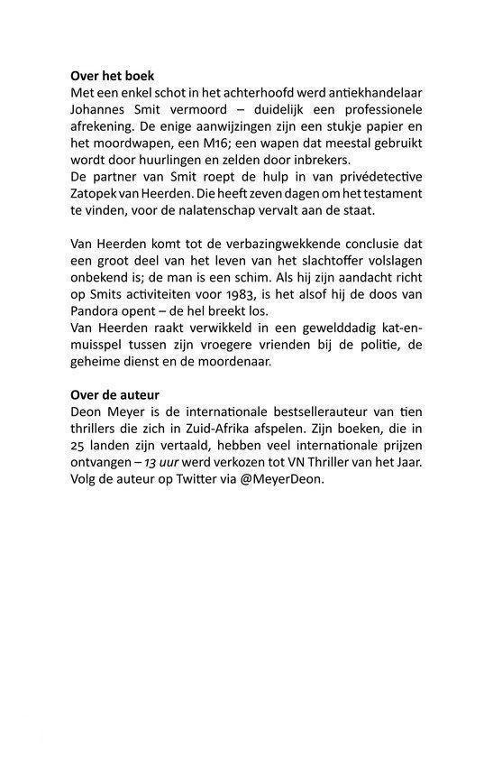 Boekbeschrijving van 'Orion' en biografie van auteur Deon Meyer, met Twitter-informatie.