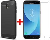 Hoesje geschikt voor Samsung Galaxy J5 2017 Geborsteld Siliconen TPU Hoesje Zwart + Screenprotector Gehard Glas 9H - 360 Graden Protectie