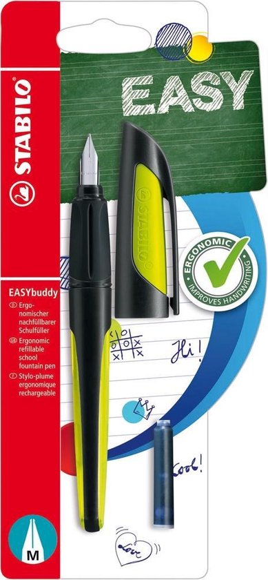 STABILO EASYbuddy - Ergonomische Vulpen - Zwart/Lime - Standaard M Punt Voor Rechtshandigen