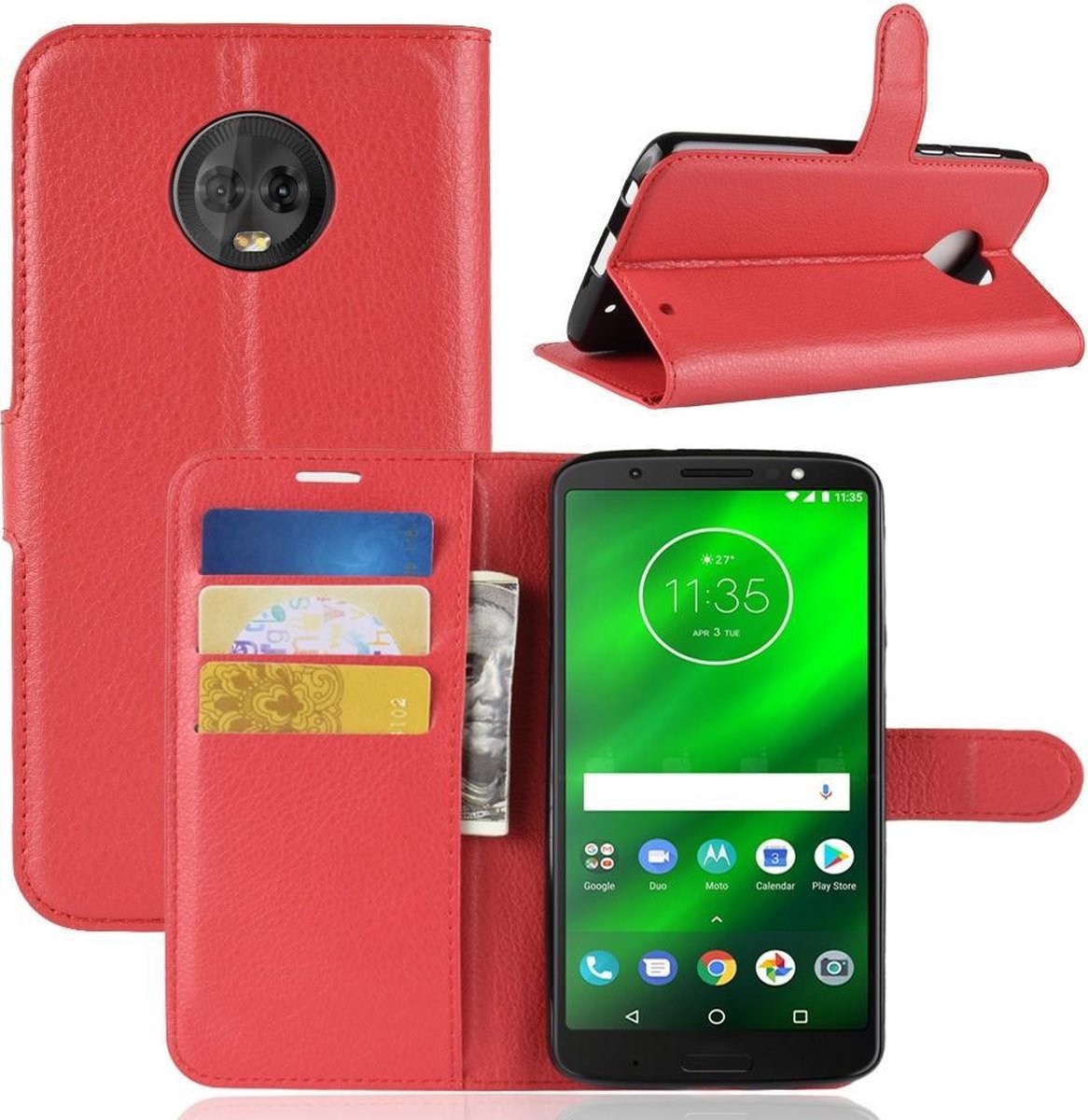 Book Case - Geschikt voor Motorola Moto G6 Plus Hoesje - Rood