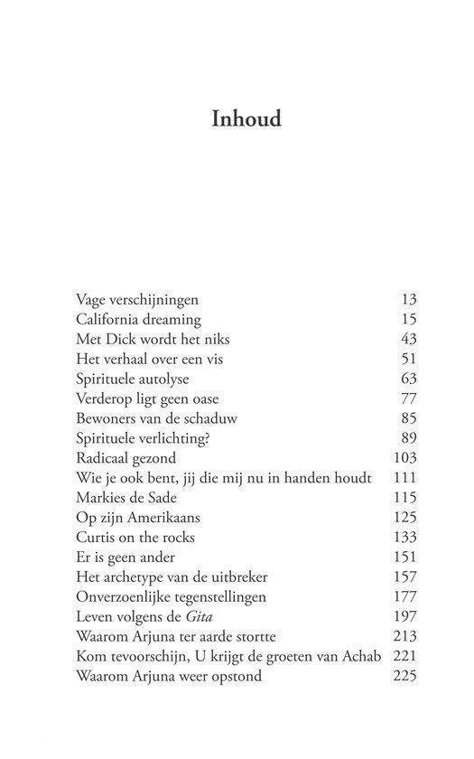 Inhoudsopgave van het boek met hoofdstuktitels en paginanummers.