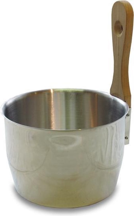 Saunia - Sauna emmer - Roestvrijstaal -  4,5 liter met beuken handvat