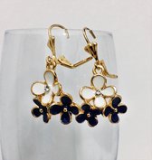 Fashionidea – mooie vrolijke goudkleurige oorbellen wit oceaan blauw met zirkonia