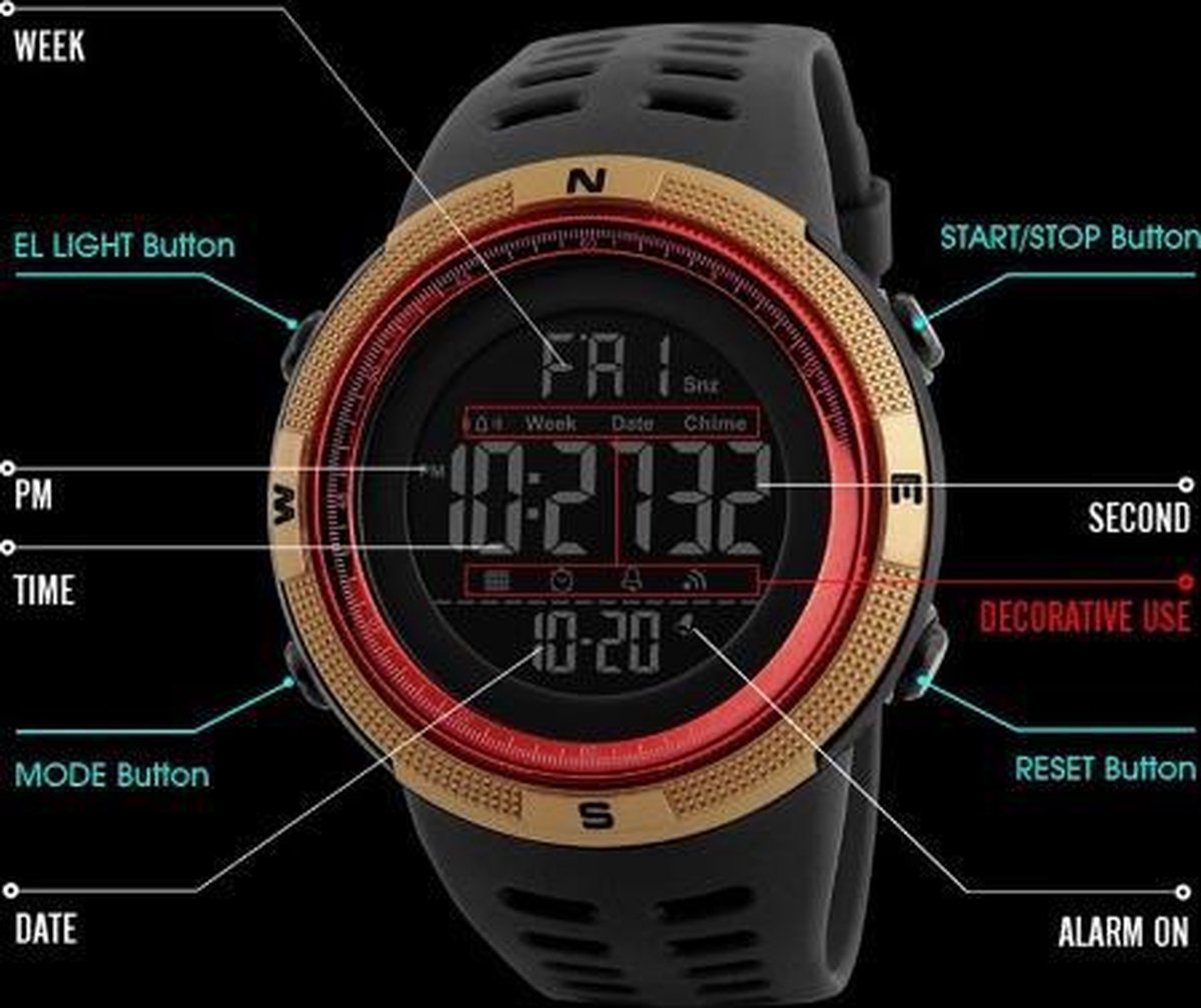 Afbeelding 3 van Skmei - Sporthorloge - 49 mm - Zwart
