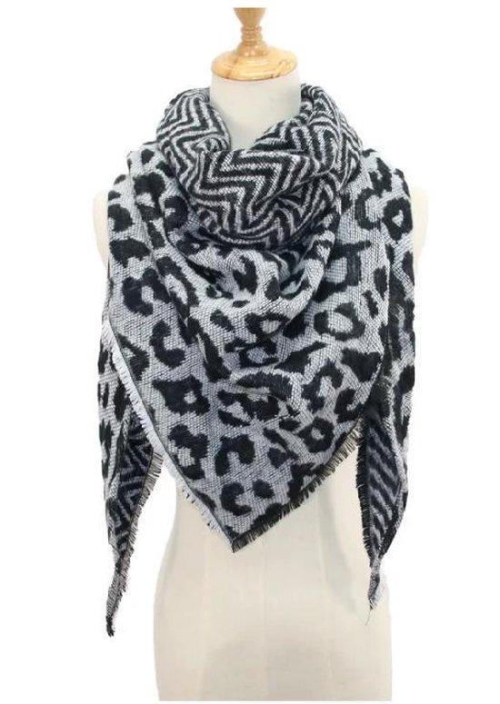 Warme winter luipaard panter leopard print driehoekige dames sjaal grijs  zwart creme... | bol.com
