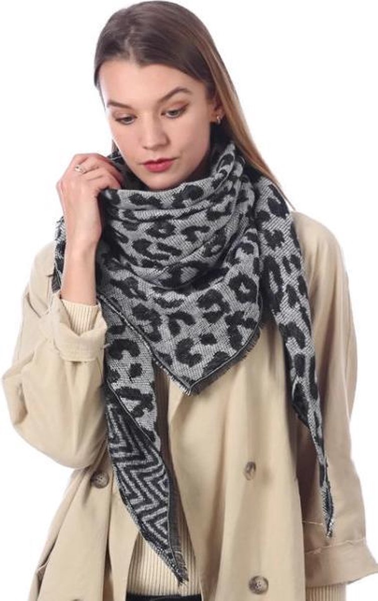 Warme winter luipaard panter leopard print driehoekige dames sjaal grijs  zwart creme... | bol.com