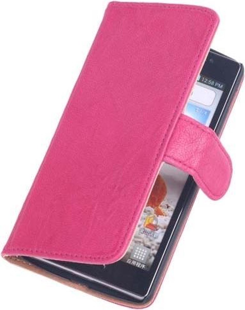 BestCases Fuchsia Stand Luxe Echt Lederen Booktype Hoesje LG G2 Mini