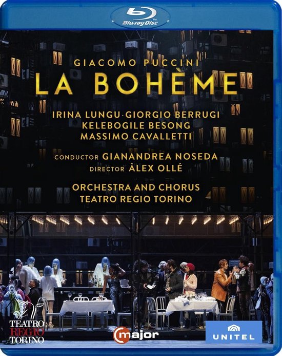 Hoes van de Blu-ray disc van La Bohème, met een scene uit de opera en tekstinformatie.