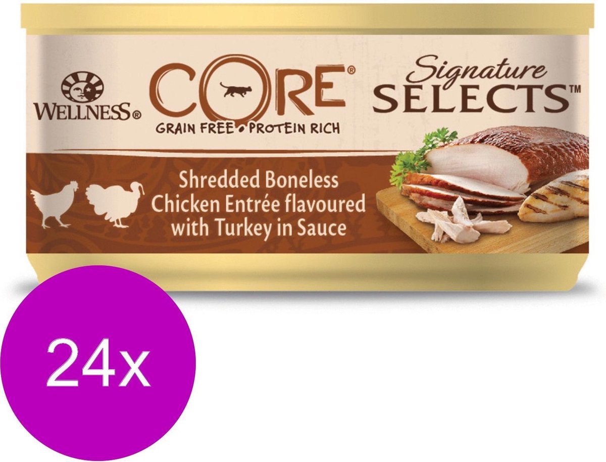 24x Wellness Core Kattenvoer Signature Selects Shredded Kip - Kalkoen 79 gr