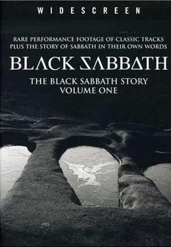 DVD hoes van Black Sabbath: The Black Sabbath Story Volume One, met een zwart-witfoto van een rotsformatie.