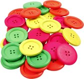 Houten knopen, d: 35 mm, kleuren assorti, 4 gaten, 60 assorti